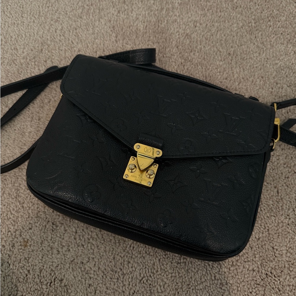Louis Vuitton Black Crossbody Bag with Gold Accents
